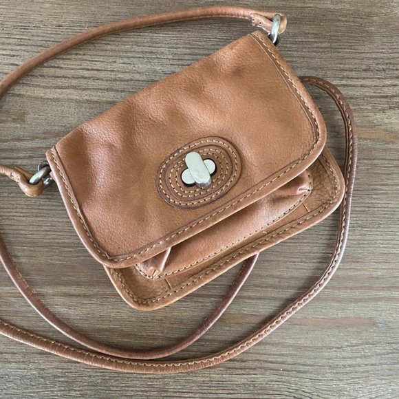 Vintage Fossil Mini Crossbody Handbag, Tan Brown Leather Crossbody Bag Purse, Sm - Picture 7 of 7